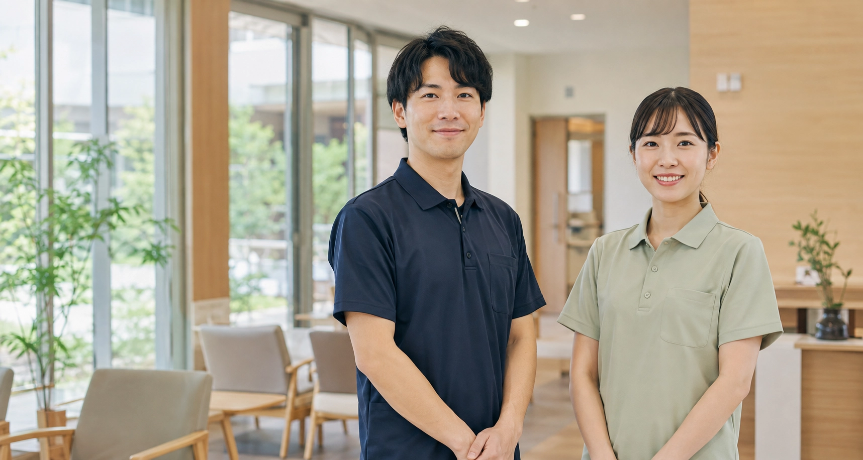 採用向け若い男女のスタッフの笑顔のスナップ